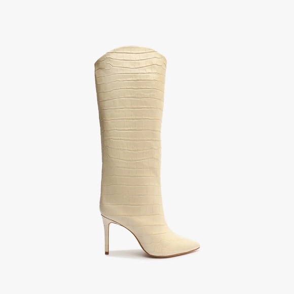 $258 MRSP | SCHUTZ - Maryana Crocodile-Embossed Leather Boots | Eggshell | US 9 - Picture 1 of 16